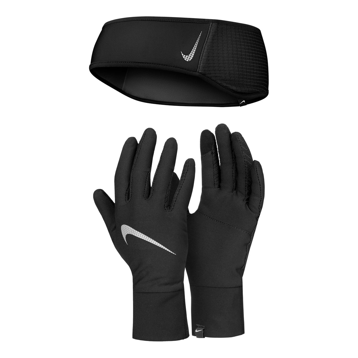 Nike Essential Running Set Stirnband + Laufhandschuhe Damen-schwarz,silber