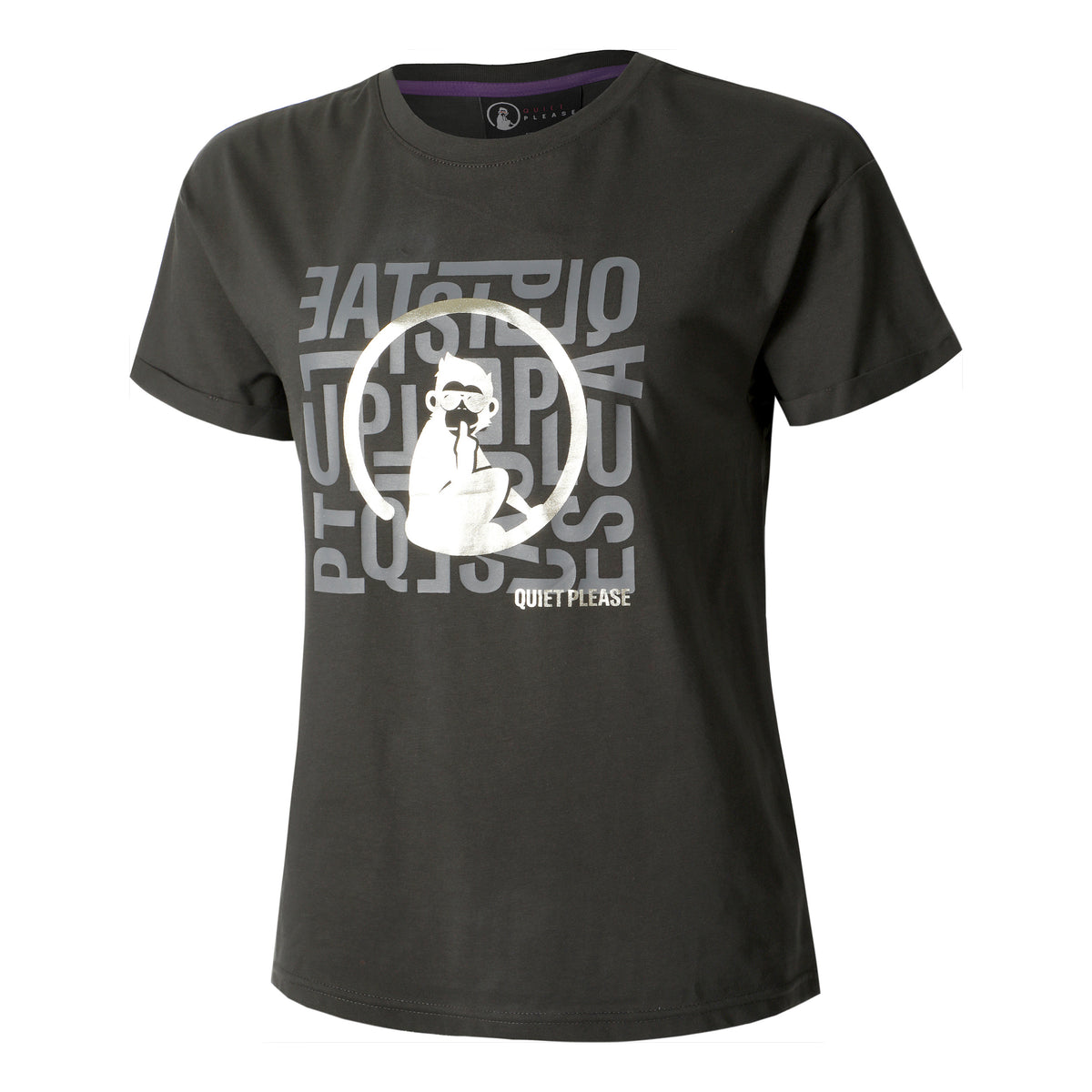 Quiet Please Glitter Word Salad T-Shirt Damen-Anthrazit
